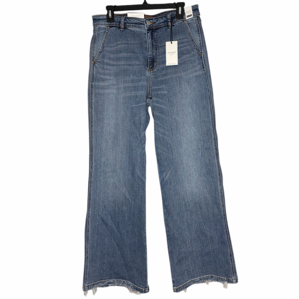 NWT Judy Blue Retro Wide Leg High Waist Raw Hem Jeans size 15 / 32‎